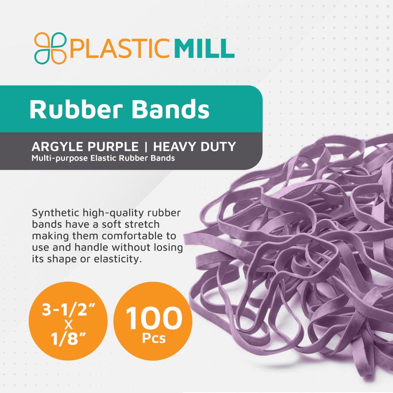 PlasticMill Argyle Purple Rubber Bands Size 33 (3 1/2" x 1/8") - #33 Colored Rubber Bands Office Supplies - Strong, Elastic Bands for Crafts, Balloon Garland, Cash, File Folders (100-Pack) - Image 2
